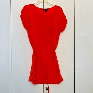 French Connection Silk Dress. Vibrant orange/coral with silk tie belt.